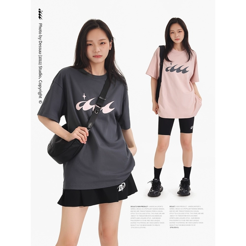 DESSUU Антибактериальная футболка с коротким рукавом для влюбленных, 260 грамм, оверсайз