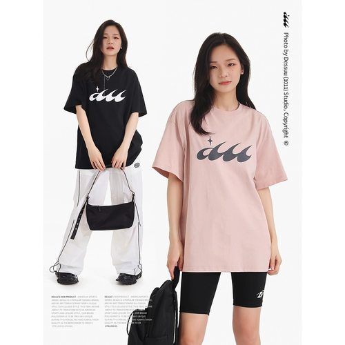 DESSUU Антибактериальная футболка с коротким рукавом для влюбленных, 260 грамм, оверсайз