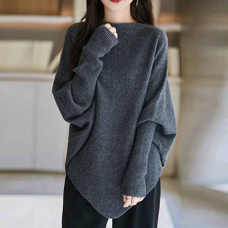 2026 Spring and Autumn Lazy Style Plus Size Loose Outerwear Sweater with Irregular Design and Batwing Sleeves, Stylish Knitted Top 2026 Spring and Autumn Lazy Style Plus Size Loose Outerwear Sweater with Irregular Design and Batwing Sleeves, Stylish Knitted Top