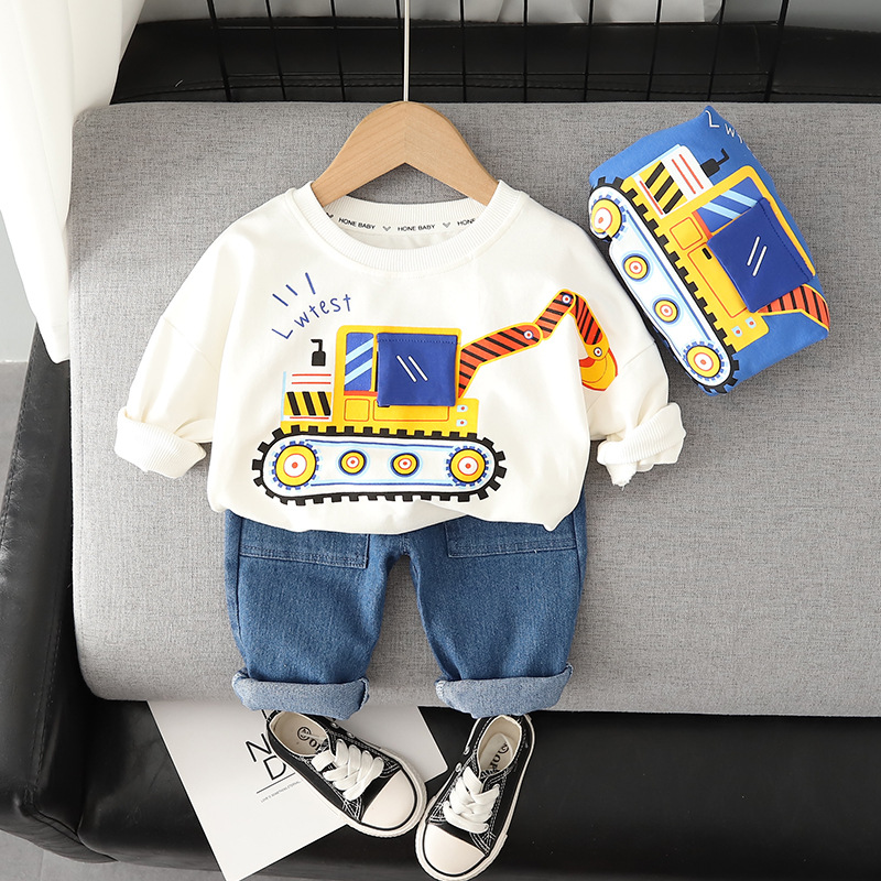 2022 - The new boy's handsome round - collar long sleeve suit boy's casual jean trousers