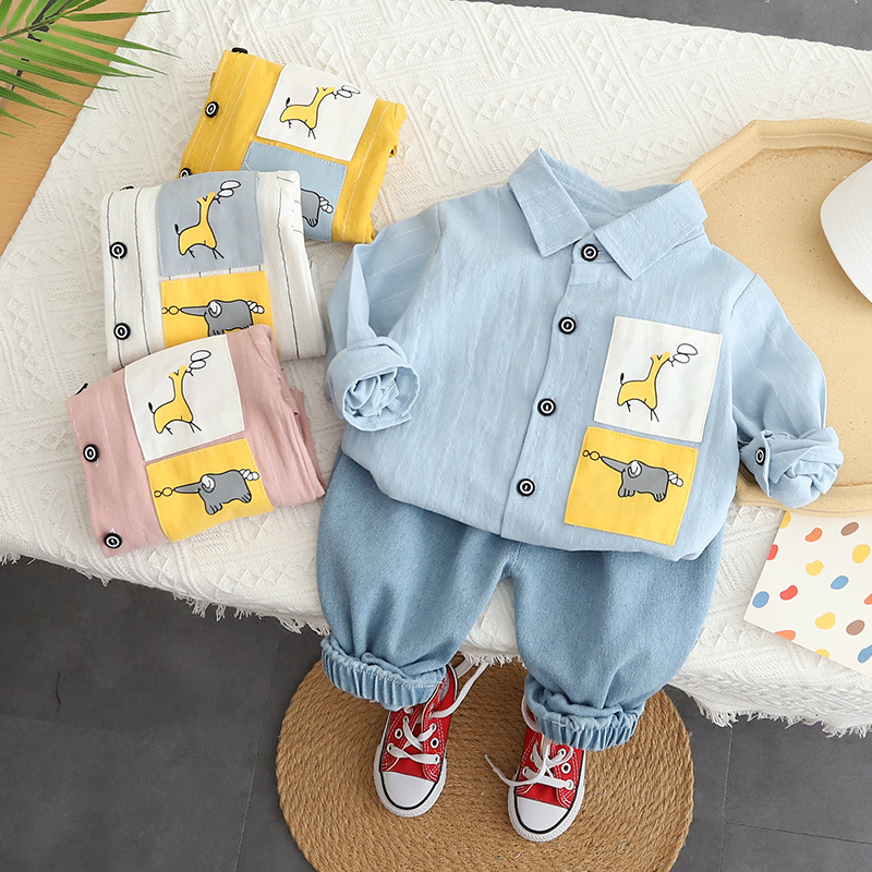 2022 - The new boy's shirt long sleeve suit Boy's casual jean trousers two pieces
