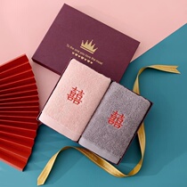Cotton red towel wedding dowry a pair of happy words with hand return wedding custom couple bath towel gift box set