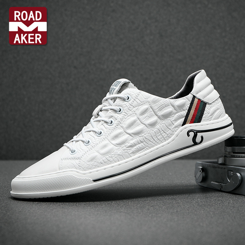 Rhodemeco small white shoes men's autumn new breathable leather shoes all-match trendy men's shoes crocodile pattern casual shoes skate shoes