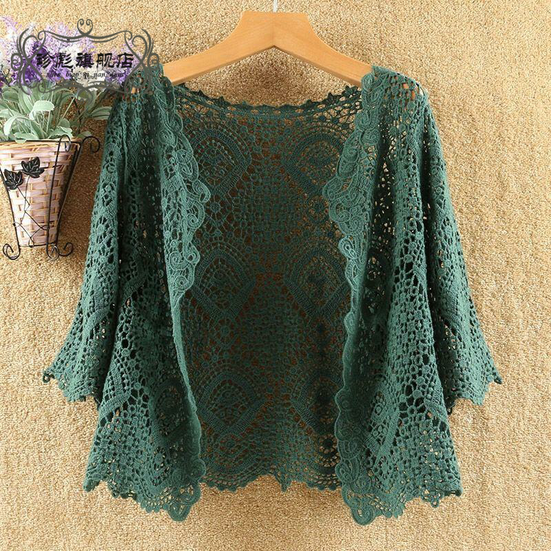 Short Coat, Small Shawl, Thin Coat, Women's Crochet Hollow Knit Cardigan, Summer Slimming Blouse, Short Air-Conditioning Shirt
