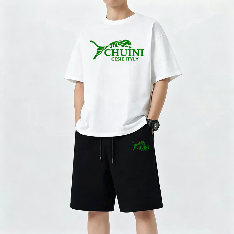 Brand Men's Summer Pure Cotton Suit, High-End Trendy Printed Loose-Fitting Versatile Casual Sports Running Two-Piece Set for Men Brand Men's Summer Pure Cotton Suit, High-End Trendy Printed Loose-Fitting Versatile Casual Sports Running Two-Piece Set for Men