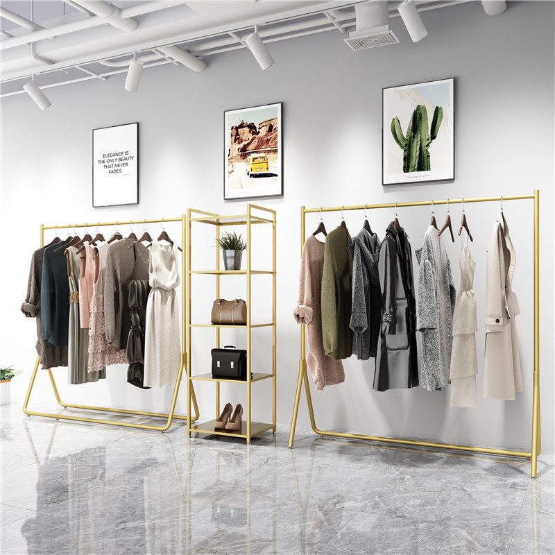 Golden clothing store dedicated display rack hanging clothes rack men's and women's children's clothing gantry shelf display rack