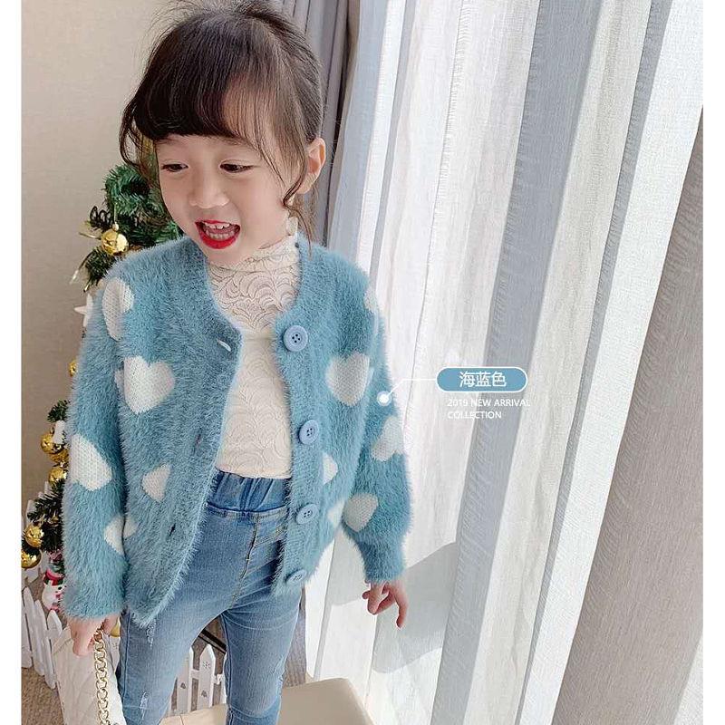 Girl Cardiovert New Autumn Winter Dress Bump Color Round Dot Children Imitation Water Mink Fur Coat Sweater Children Knit Blouse Tide