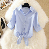 2021 summer womens new bubble Half sleeve shirt Womens loose heart machine top fashion foreign stripe shirt