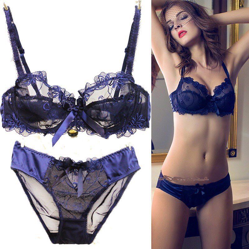 Dianfen Transparent Underwear Suit Woman Breathable Large Size Slim slim Lace Lace Sexy Bra Big Chest