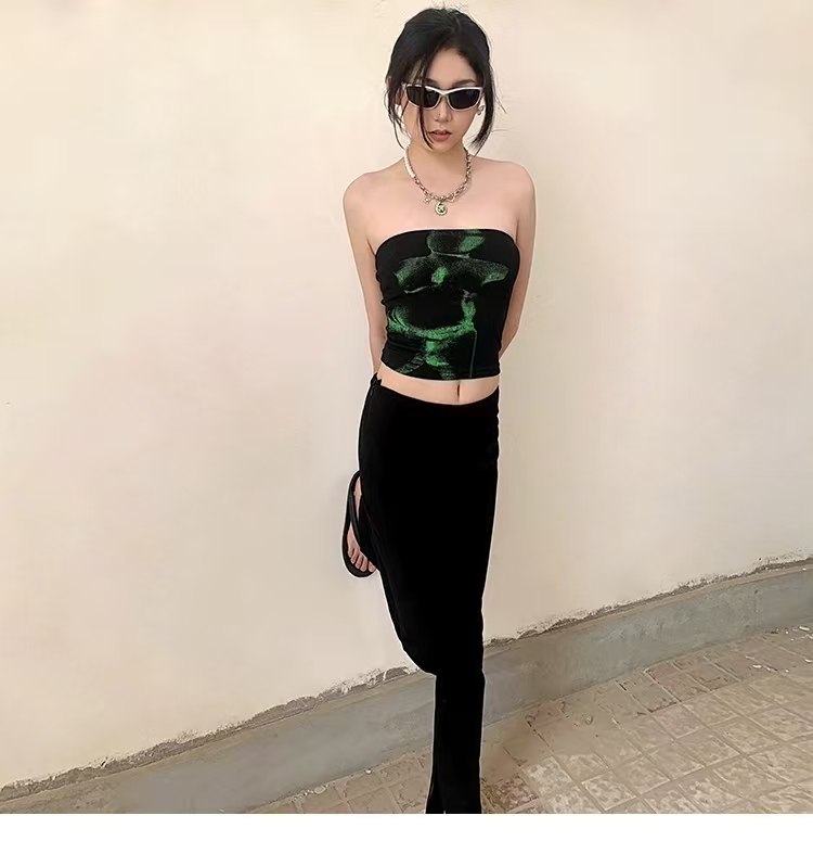 WEIRD PUSS Street Style Hot Girl Rendered Short Tube Inner Outer Wear Off-Shoulder Crop Top Slim Fit Chest Wrap Summer_voghion.com