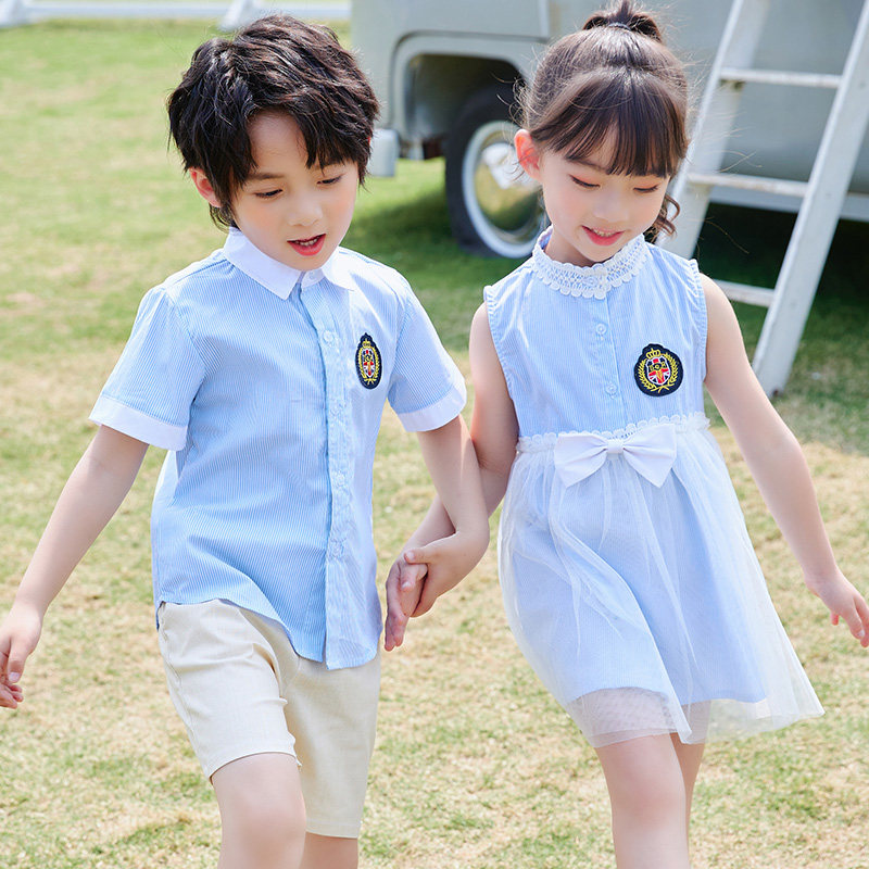 Children's class uniforms, primary school uniforms, kindergarten uniforms, summer clothes, six-section yarn skirts, large class graduation class uniforms, performance clothes