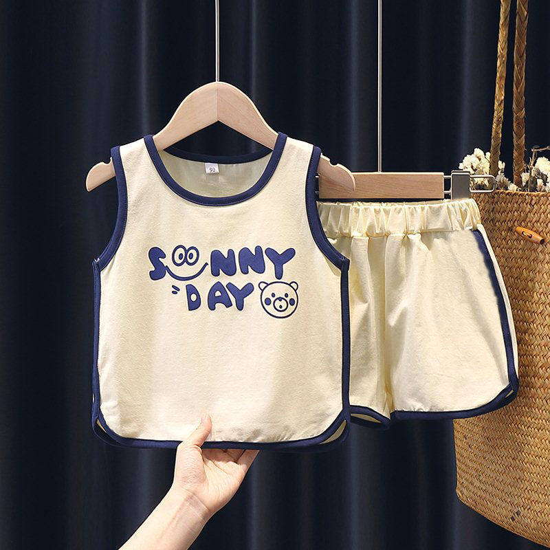 Children's vest suit 2022 new boy Summer trend thin section pure cotton baby sleeveless shorts Two sets