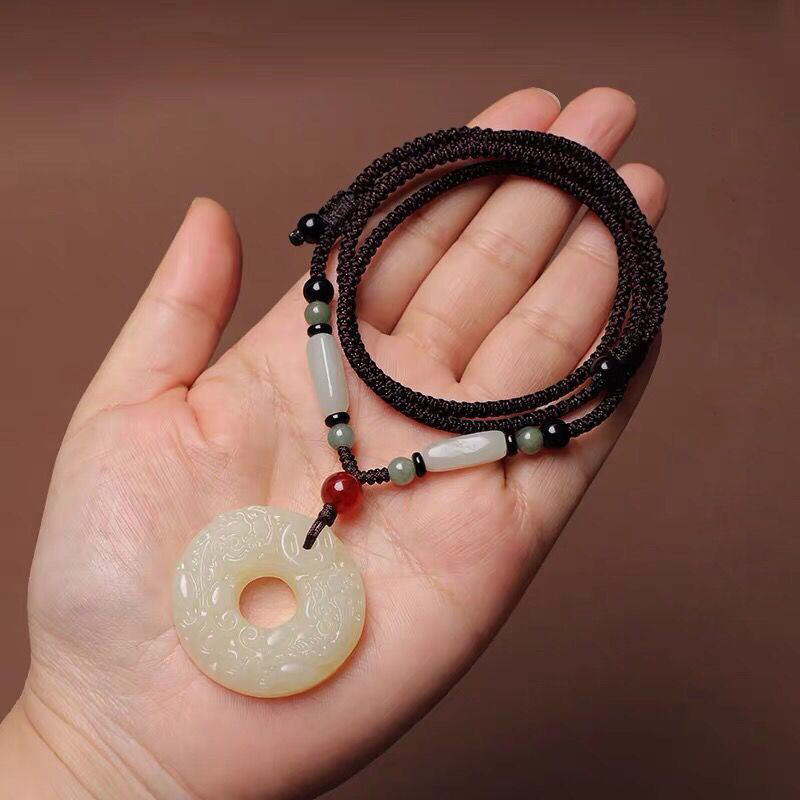 Natural White Jade Ruyi Pixiu Pendant Sweater Chain Ping An Buckle Female Jade Pendant Jade Pendant Necklace Couple Ethnic Style