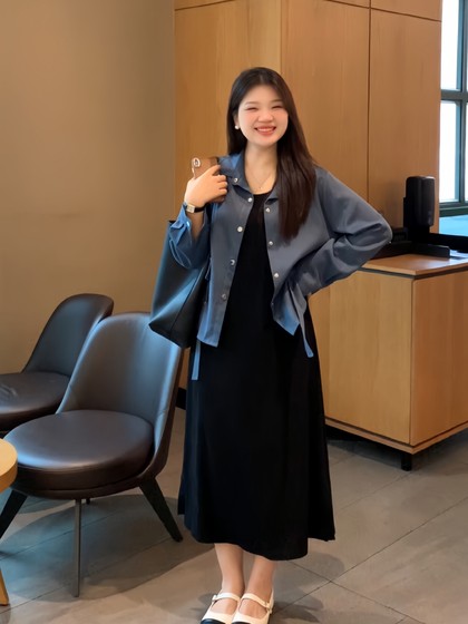 微胖的喵喵 梨形mm春季遮肉显瘦气质百搭衬衫连衣裙大码女装套装