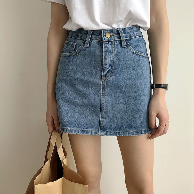 Denim Skirt Half Body Skirt Woman Summer 2022 Light Blue Fashion Retro Port Taste High Waist Display Slim a pair of Hip Short Skirts