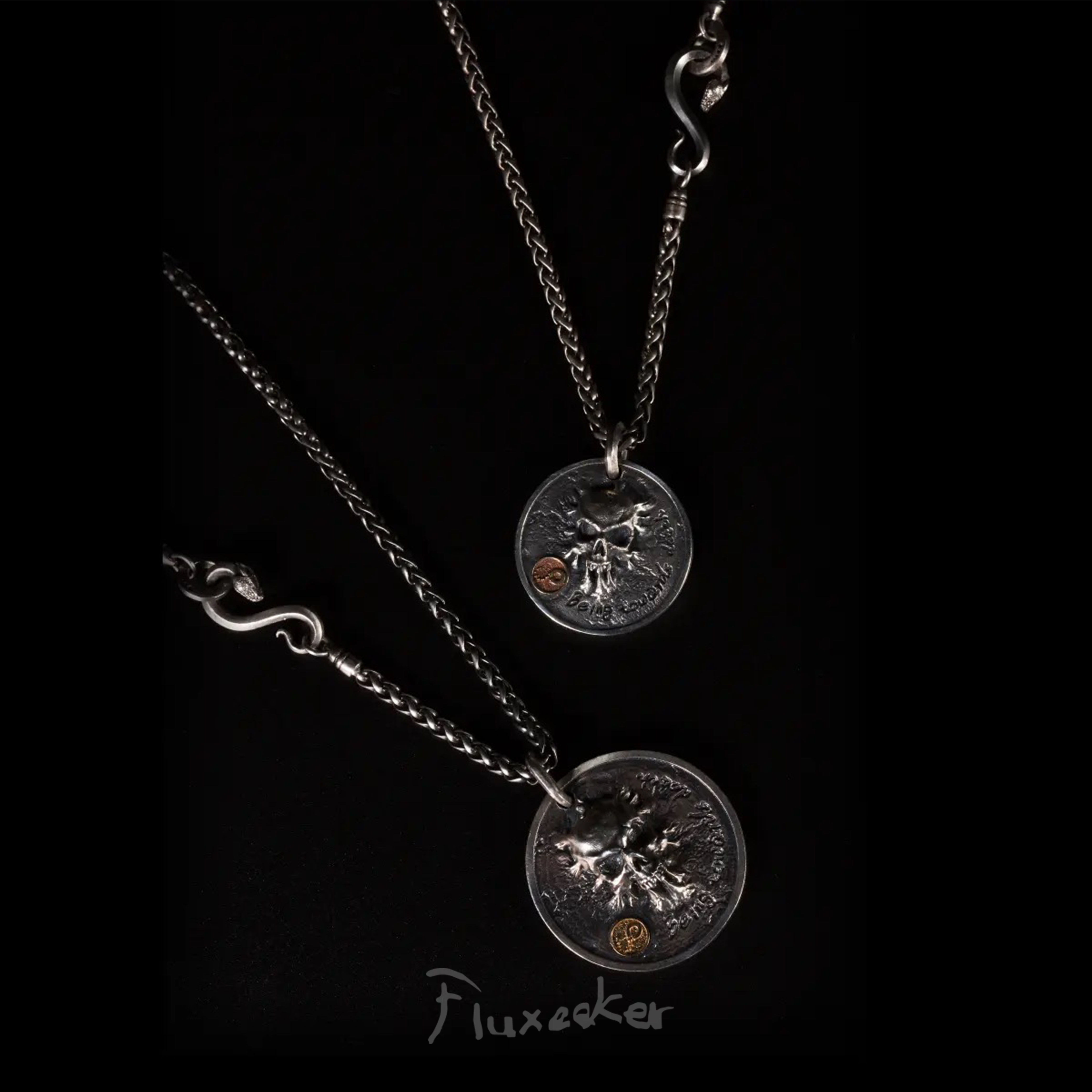 fluxeeker | boundless TRIIPLEX pure silver 18k gold skeleton necklace small number 27mm