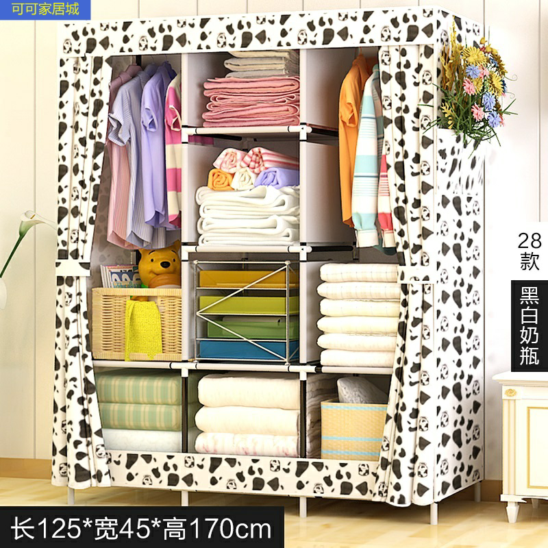 Cloth wardrobe reinforced steel folding storage rack dormitory one-time simple assembly wardrobe single solid wood rental