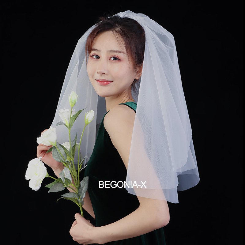 2021 minimalist neckline with short head yarn Bride Wedding Coursedresses Wedding Nets Red Brigades Clapping Super Fairy Fluffy Double vegan yarn small head yarn