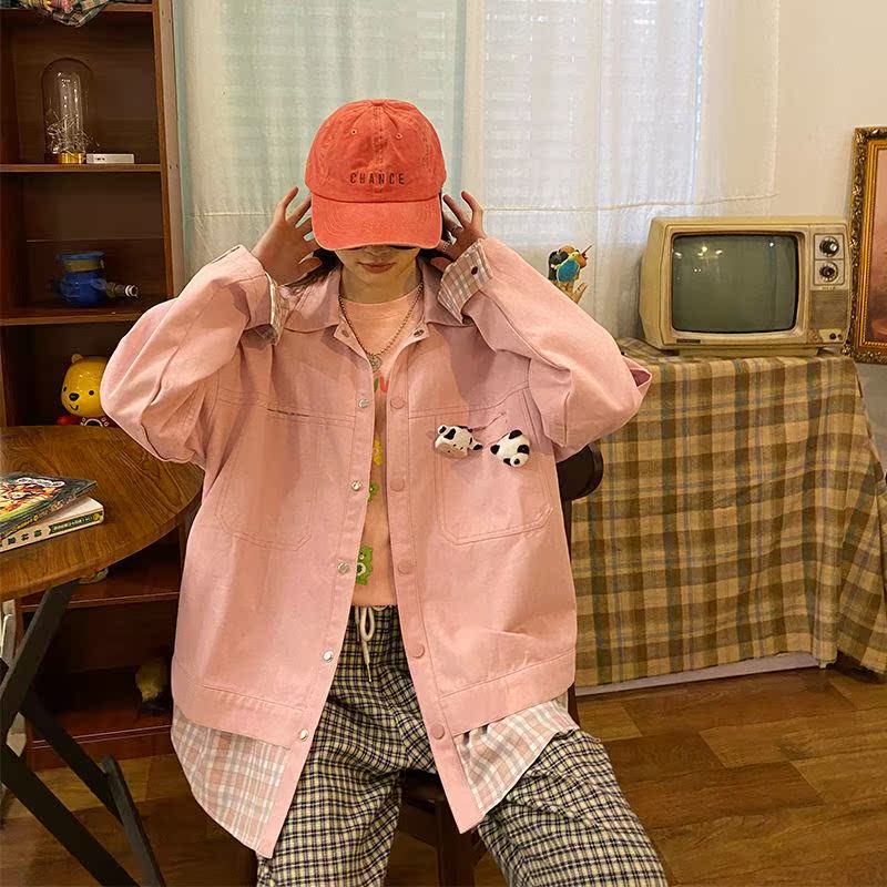 Day Department Salt Department Overcoat female students 2021 Autumn new grid fake Two Korean version loose Conspicuge Jacket Tide