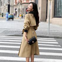 High-end temperament windbreaker women's autumn 2021 new popular lace-up waist slim British wind coat coat coat