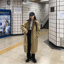 Autumn and winter new plush warm padded canvas frock coat Joker loose long coat cotton-padded jacket women tide