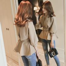 Small jacket Female Collar Loose Pure color cashew sweater New fall 2020 Han version Cape Lantern Sleeve Short