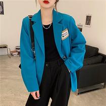 Net Red Blue Fried Street Little Subsuit Jacket 2021 Spring New Korean Version Loose Casual West Suit Blouse