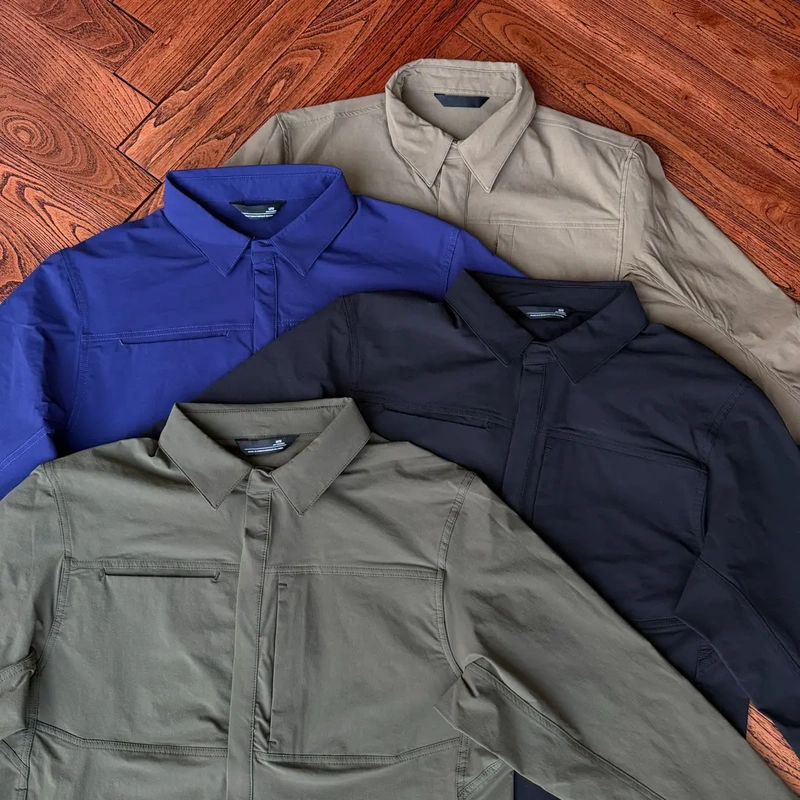 Zhma Nylon-Spandex Blend Upgraded Dual-Protection Work Shirt Jacket Outdoor Commuting Softshell Turn-Down Collar Jacket