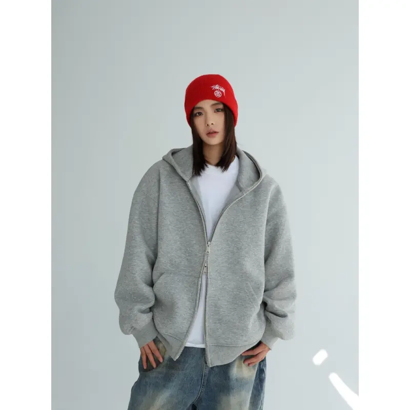 White and Stylish Autumn Hot-Selling Couple's Sweatshirt 420g Heavyweight Jacket Unisex Solid Color Loose Hooded