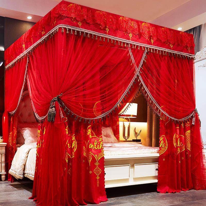 Wedding Bed Curtain bed nets Wedding Room Home 1 8m beds Stainless Steel Three Doors Eurostyle Palace 1 5 m Great Red