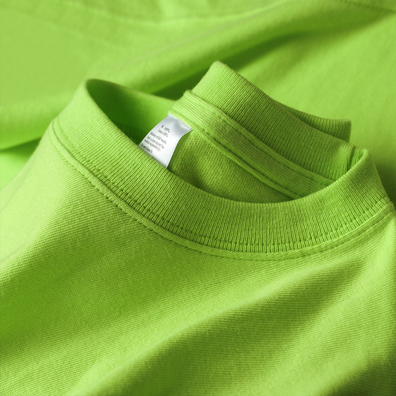 Fluorescent Green Short-Sleeved 210g Fruit Green Mustard Green Round Neck Half-Sleeved T-Shirt for Couples, Men and Women, Casual and Versatile Tops for Summer