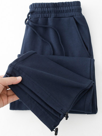 Navy Blue 280g Heavyweight Straight-Leg Sweatpants for Men, Dark Blue Loose Drawstring Sports Pants for Women, Casual Pants, Spring 2025