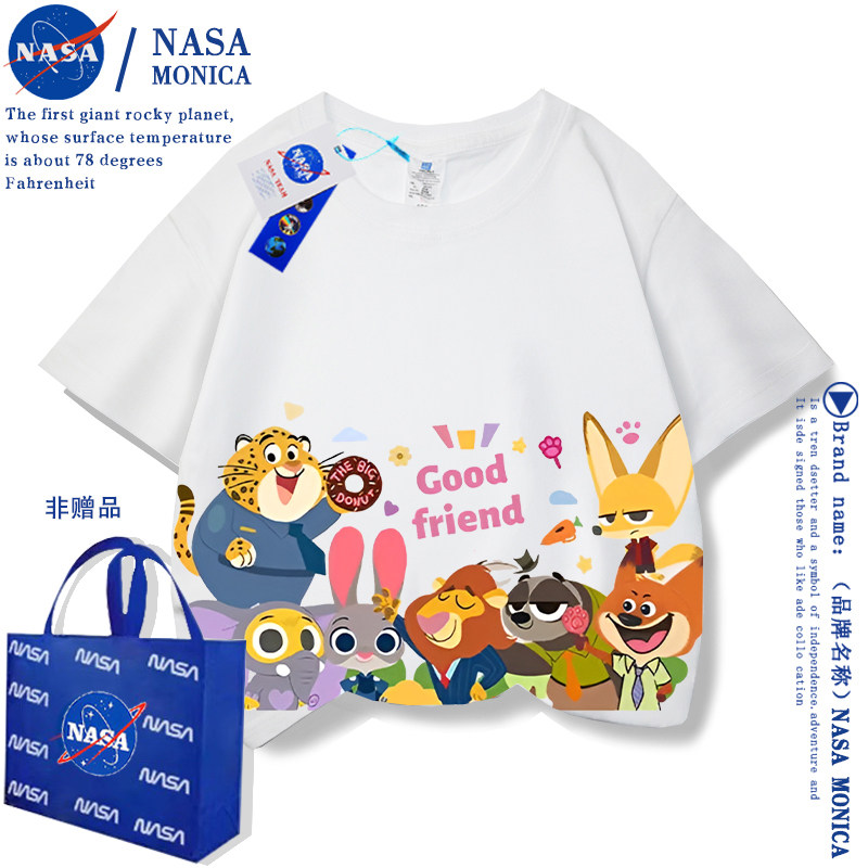 NASA Crazy Animal City хлопковая футболка с короткими рукавами, летняя новая одежда для родителей и детей больших размеров в западном стиле с героями мультфильмов
