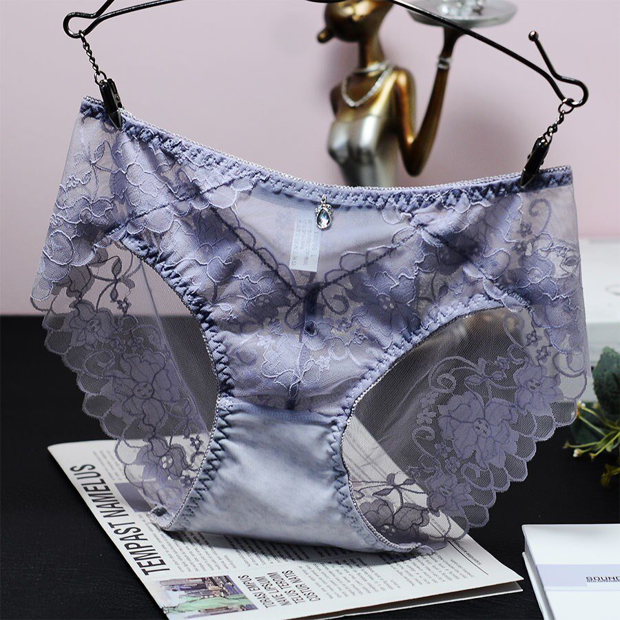 4 Luxury underwear lace new new uncommon middle and low waist semi - transparent ice wire temptation