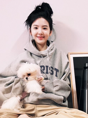 Звезда Чжан Руонан, такая же высококачественное чувство серого свитера