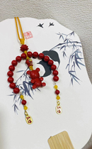 Natural cinnabar high content red sand bear attracts wealth and good luck a great gift for car hangings