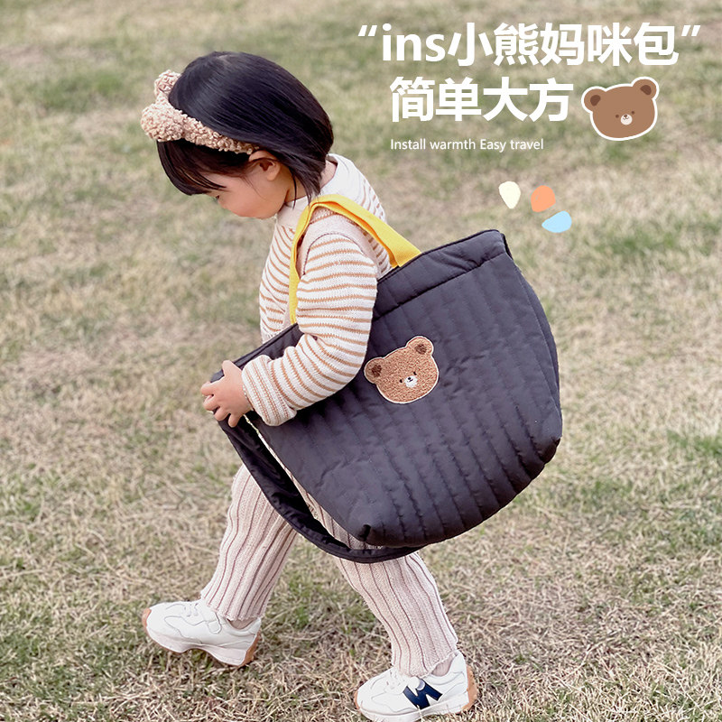ins wind moms kits mother & baby bags hand inclined satchel go out fashion small crowdday ensemble high face value small bear cloth cashier bag