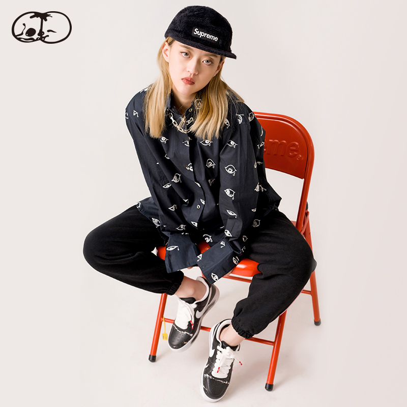 Children Nan original hand printing eye printing long sleeved shirt high street men and women of the same tide