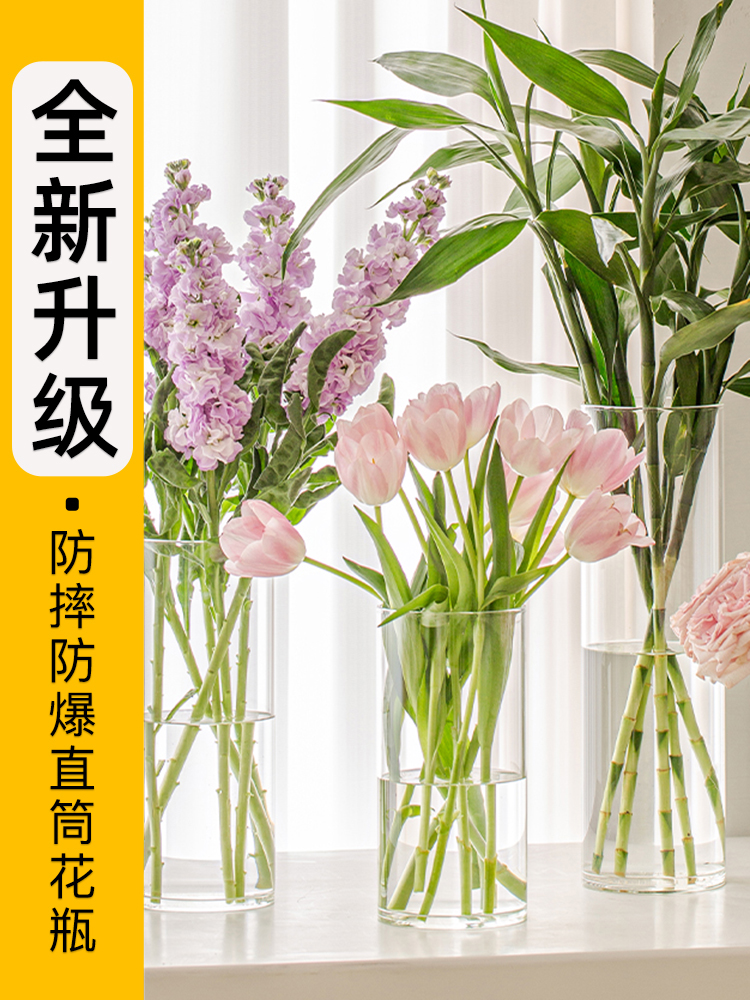 <!--花瓶摆件客厅插花玻璃亚克力透明醒花桶富贵竹水养轻奢高级感塑料-->