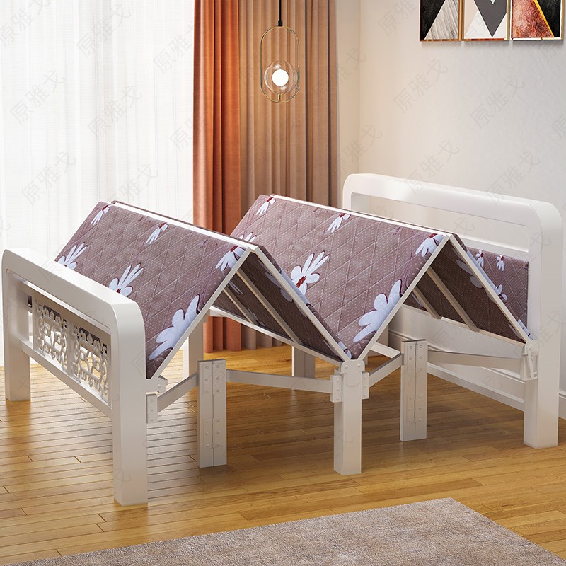 Folding bed single bed household adult rental room 1 2m wooden bed portable double wrought iron bed hard board invisible bed