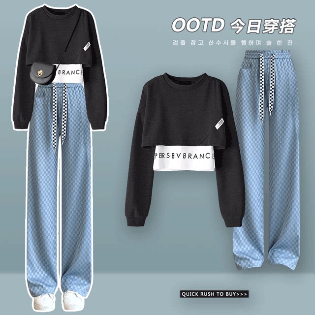 Temperament is thin and meat-covering sweater sports suit 2022 new autumn women's playful and lively wide-leg pants two-piece autumn