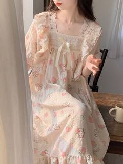 公主睡衣女夏季新款可爱甜美兔子印花睡裙高颜值蝴蝶结薄款家居服