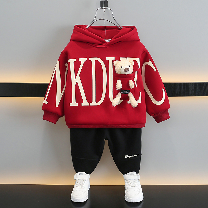 Детская одежда, свитер для мальчиков, весенне-осенний костюм, новинка 2025 года, красивый осенне-зимний костюм для маленьких мальчиков в стиле Ruffian, бархатный свитер с капюшоном, костюм-двойка