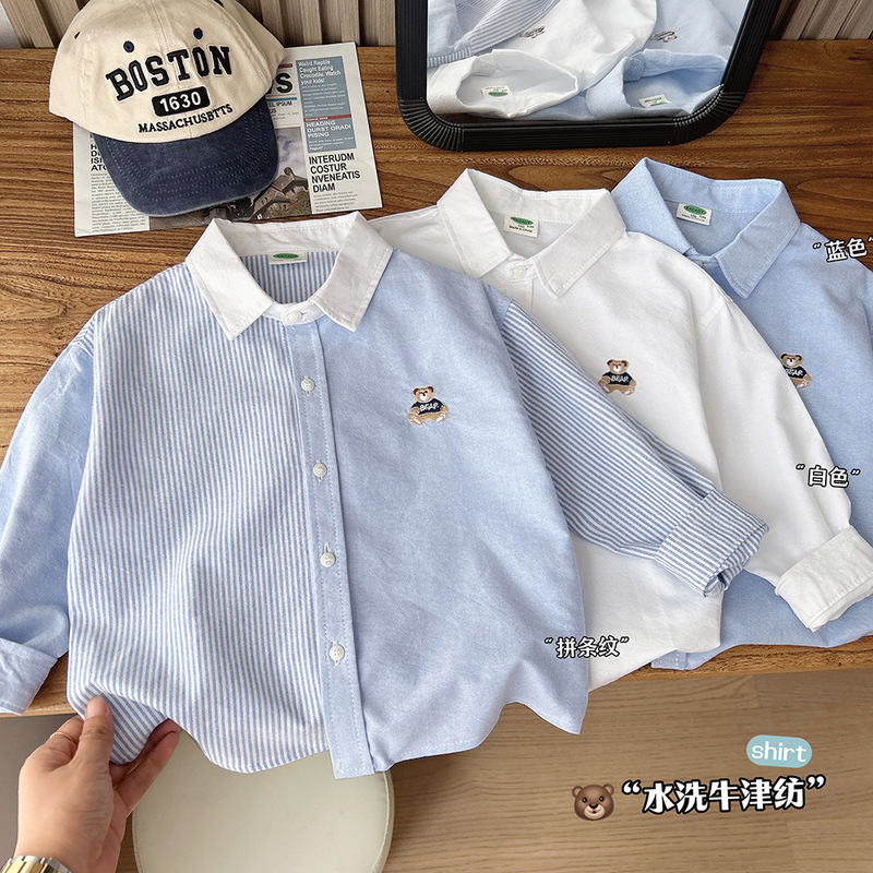 Children's Shirts, Boys' Striped Shirts, 2026 Spring New Style, Medium and Large Children's Stylish Cartoon Tops, Long Sleeves and Short Sleeves Children's Shirts, Boys' Striped Shirts, 2026 Spring New Style, Medium and Large Children's Stylish Cartoon Tops, Long Sleeves and Short Sleeves