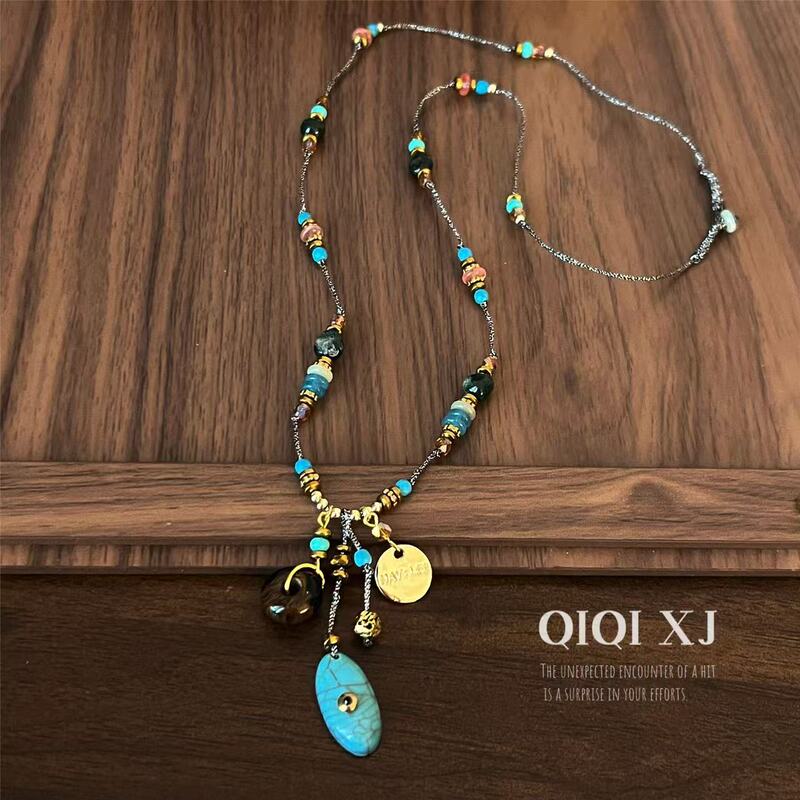 Bohemian Fashion Beaded Braided Rope Necklace, Vintage Ethnic Style, Elegant Asymmetrical Trendy Earrings