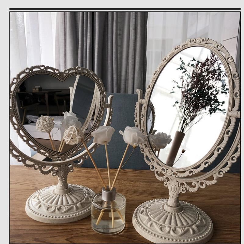European-style love simple double-sided makeup mirror dormitory bedroom room beauty mirror embossed taiwanese makeup mirror pendulum