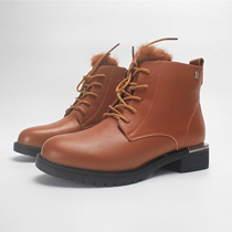 Brand Foreign Trade Tail Single Winter Outdoor Head Layer Bull Leather Plus Suede Short Barrel Woman Boots Low Heel Anti Slip Martin Boots Woman