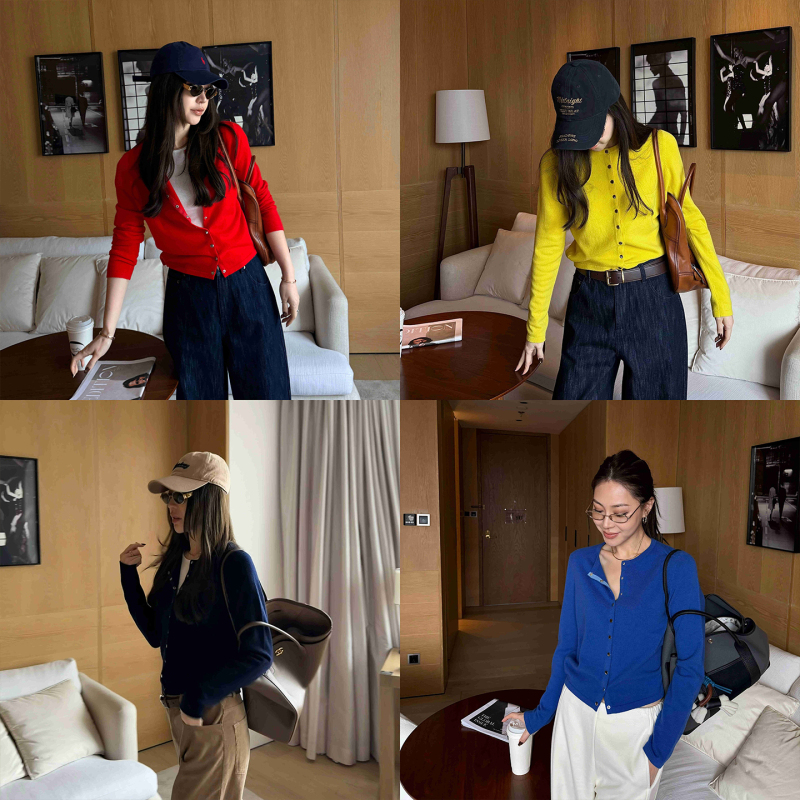 Wang Huanhuan Mslime【Yunpian Cake】Sheep Wool Knitted Cardigan, Fashionable and Versatile, Multi-Color Soft and Cozy Knitted Jacket