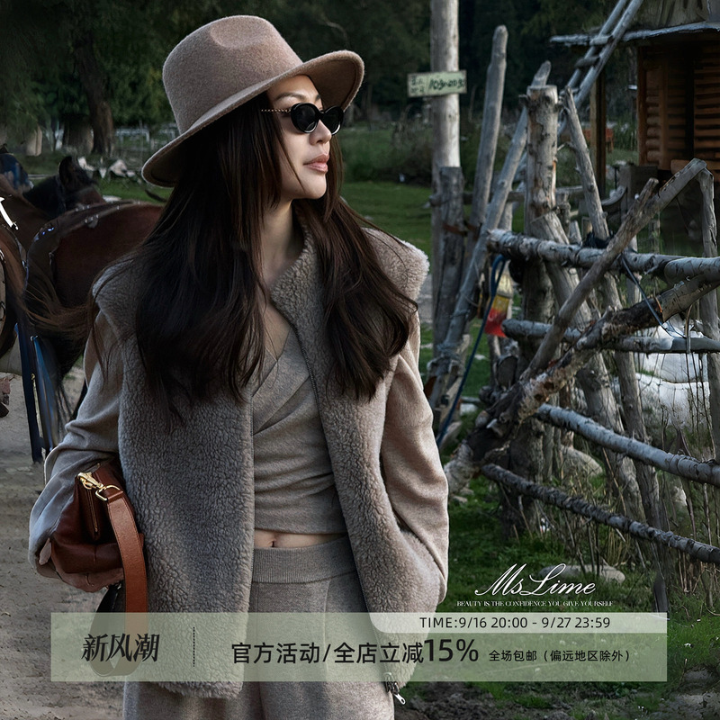 Wang Huanhuan Mslime【Warm Velvet Fireplace】Sheep Wool Vest for Women, Reversible Stand-Up Collar Lamb Wool Outerwear Vest Wang Huanhuan Mslime【Warm Velvet Fireplace】Sheep Wool Vest for Women, Reversible Stand-Up Collar Lamb Wool Outerwear Vest