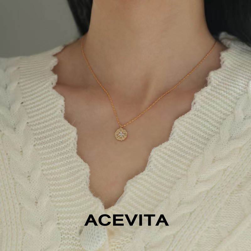 ACEVITA | 欧米デルフェス北極星コインボタンネックレス八芒星18K金メッキ鎖骨チェーン